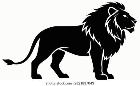 Powerful lion silhouette in profile walking stance