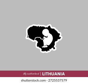 Poderosa ilustração mapa Lituânia simbolizando nascimento, raízes e identidade nacional. O conceito de pátria emocional combina geografia e origem humana.