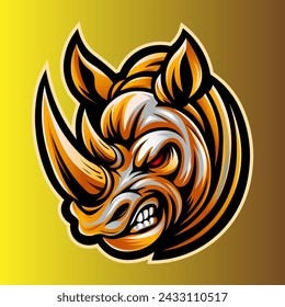 A powerful logo showcasing an enraged rhino head. The design features a dynamic yellow gradient, symbolizing strength and fiery energy. Perfect for brands seeking a bold and aggressive image.