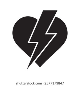 Powerful Love Icon, Heart with Lightning Bolts