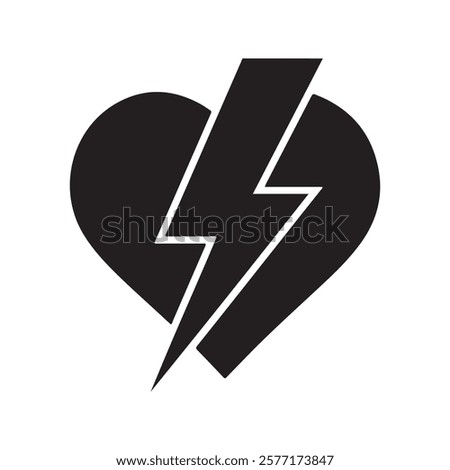 Powerful Love Icon, Heart with Lightning Bolts