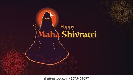 A powerful Maha Shivratri greeting featuring Lord Shiva in meditation with a glowing halo, and "Happy Maha Shivratri" text, celebrating the divine occasion.