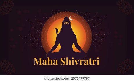 A powerful Maha Shivratri greeting featuring Lord Shiva in meditation, with a glowing halo and "Maha Shivratri" text, symbolizing the divine celebration