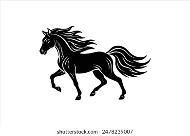 A powerful and majestic horse silhouette with a flowing mane and tail, capturing grace and strength in a timeless design.