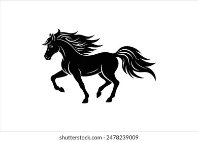 A powerful and majestic horse silhouette with a flowing mane and tail, capturing grace and strength in a timeless design.