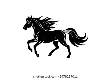 A powerful and majestic horse silhouette with a flowing mane and tail, capturing grace and strength in a timeless design.