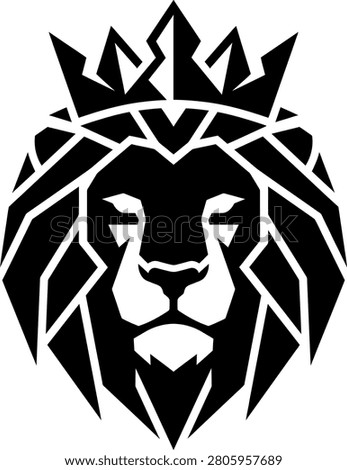 Powerful majestic lion face logo design with ornate mane and royal heraldic emblem in black and white style