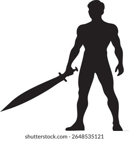 Powerful male warrior silhouette with sword – strength, courage, and heroic determination.

