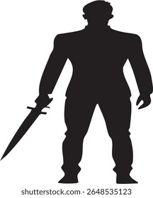 Powerful male warrior silhouette with sword – strength courage and heroic determination.
