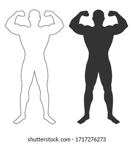 Powerful Man Graphic Icons. Human Body Signs Isolated On White Background. Bodybuilding And Fitness Symbol. Vector Illustration