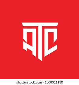 A powerful and minimalist monogram logo featuring the letters A, T, and C integrated into a strong shield silhouette. Set against a bold red background, this white vector emblem symbolizes security, authority, and reliability. Ideal for cybersecurity firms, legal services, private protection agencies, construction companies, and sports branding.
