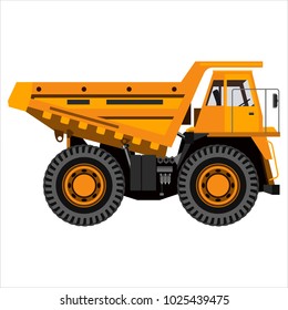 Powerful mining truck. Isolated on a white background. Mechanical engineering, heavy industry, construction. Flat design. Vector illustration.