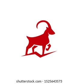Powerful mountain goat icon in flat style, horned animal vector Illustration on a white background