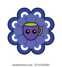 Una poderosa taza rodeada de uvas y arándanos