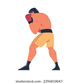 Powerful muscular man in shorts and boxing gloves fighting on isolated on white background cartoon vector