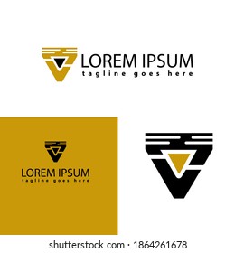 powerful new concept letter V logo concept with blue orange element icon and template