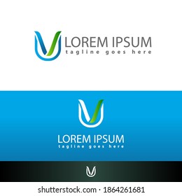 powerful new concept letter V logo concept with blue orange element icon and template