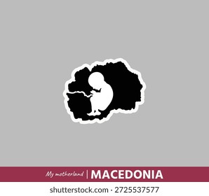 Poderosa ilustración de un mapa de Macedonia del Norte que simboliza el nacimiento, las raíces y la identidad nacional. Concepto de patria emocional que mezcla geografía y origen humano.