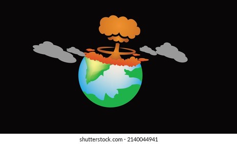 Powerful nuclear missile explosion on earth surface. Mushroom cloud explosion