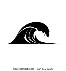 Powerful ocean wave black silhouette design.