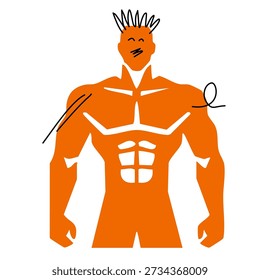 powerful orange man bodybuilder posing with defined muscles and strong physique