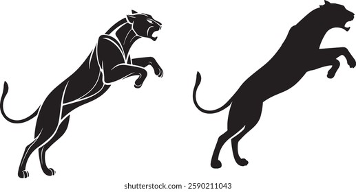 Powerful Panther Silhouette in a Dynamic Leap, animal silhouette 