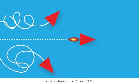 Powerful Paper Plane Flies Ahead of the Competition. Success in business and successful start up ideas concept vector illustration