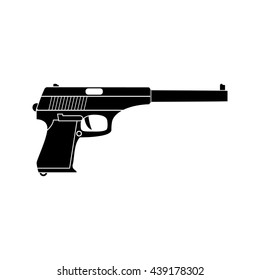 Powerful pistol, gun, handgun, vector. Black simple icon. Flat style.