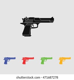 Powerful pistol, gun, handgun, vector. Black simple icon. Flat style.
