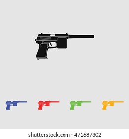 Powerful pistol, gun, handgun, vector. Black simple icon. Flat style.