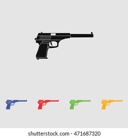 Powerful pistol, gun, handgun, vector. Black simple icon. Flat style.
