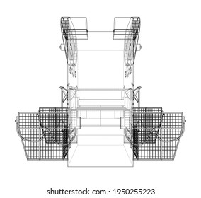 Powerful Press. Vector rendering of 3d. Wire-frame style