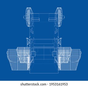 Powerful Press. Vector rendering of 3d. Wire-frame style