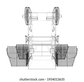 Powerful Press. Vector rendering of 3d. Wire-frame style