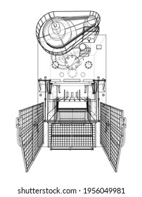 Powerful Press. Vector rendering of 3d. Wire-frame style