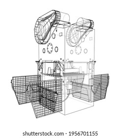Powerful Press. Vector rendering of 3d. Wire-frame style