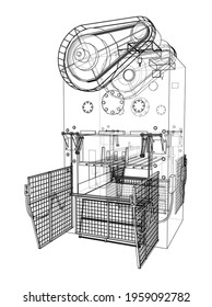 Powerful Press. Vector rendering of 3d. Wire-frame style