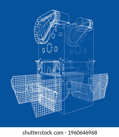 Powerful Press. Vector rendering of 3d. Wire-frame style