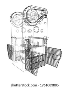 Powerful Press. Vector rendering of 3d. Wire-frame style