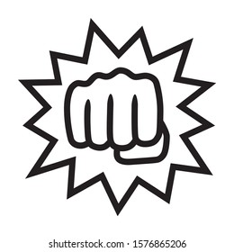 Powerful punch with impact or knockout line art vector icon for fighting apps and websites