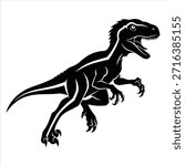Powerful raptor dinosaur design, dynamic predator illustration. Prehistoric beast graphic, dangerous wild animal, tribal tattoo style drawing.