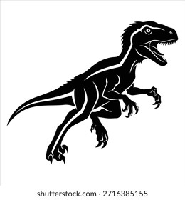 Potente diseño de dinosaurio raptor, ilustración dinámica de depredador. Gráfico de bestia prehistórica, animal salvaje peligroso, dibujo de estilo de tatuaje tribal.