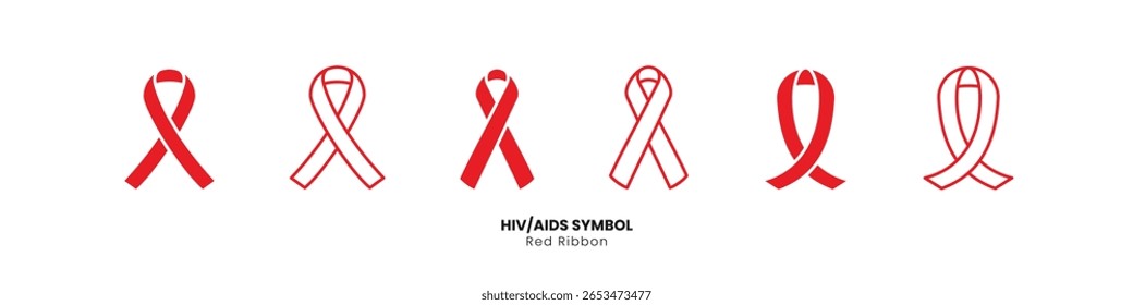 Poderosos vetores de fita vermelha, ideais para a conscientização da AIDS, eventos beneficentes e projetos médicos. Símbolo de esperança