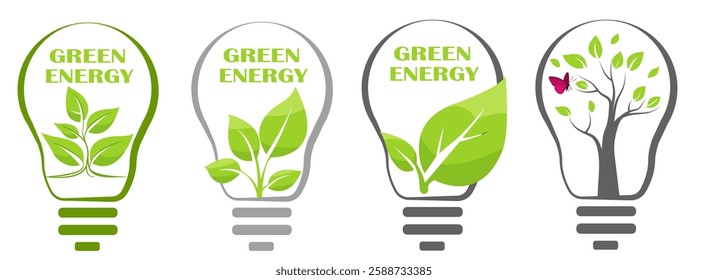 Powerful representations of green energy with nature elements in vector illustrations, set