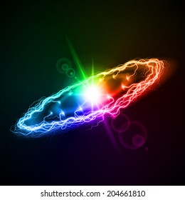 Powerful Ring Lightening In Rainbow Colors On Dark Background With Bright Sparkle In The Center