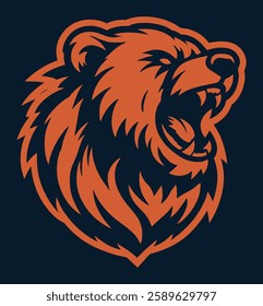 Powerful roaring bear mascot logo in a striking two-tone design with a dark background. 