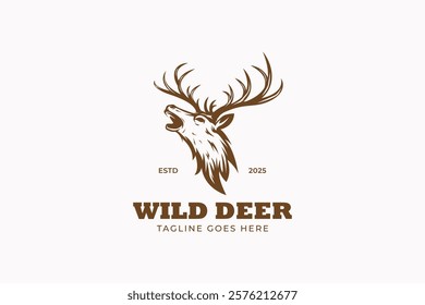 Powerful Roaring Deer Logo with Captivating Antler Design for Nature and Adventure Brands