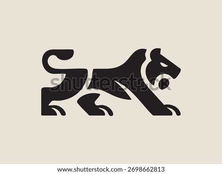 Powerful Roaring Tiger or Lion Logo Stylized Black Silhouette Vector