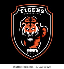 Potente diseño del logotipo del tigre rugiente para el club de fútbol y el Equipo deportivo
