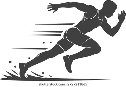 Poderoso sprint corredor silhueta vetor ilustração mostrando um atleta em movimento de velocidade total. Dinâmica corrida pose simbolizando velocidade, força, fitness, resistência e desempenho atlético. Perfeito para marcas de esportes, motivação de fitness, cartazes de treinamento e projetos de estilo de vida ativo.